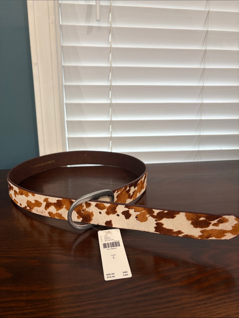 Anthropologie Cowhide Print Leather Belt
